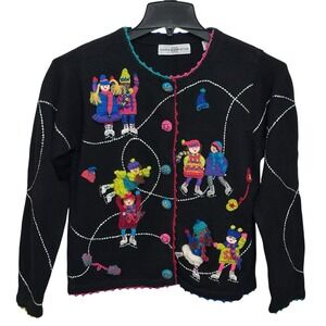 VTG Marisa‎ Christina Women Ice Skater Knit Cardigan Sweater Christmas Size: M